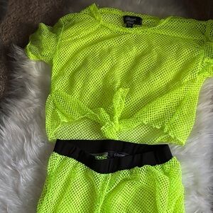 Neon Green Mesh Swim Coverup Set